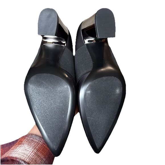 Nine West Women Black With Chrome Chunky Heel Delayna Fabric Ankle Boot Size 9M - Picture 5 of 5